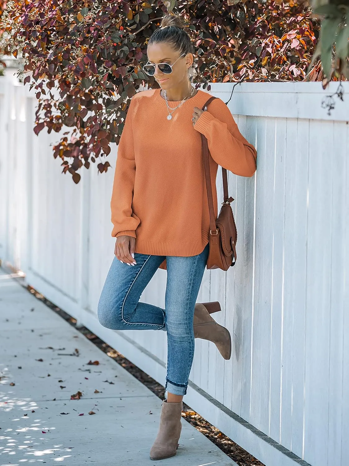 MEROKEETY Women's 2025 Fall Long Balloon Sleeve Crew Neck Sweater Tops Waffle Knit Soft Pullover Jumper