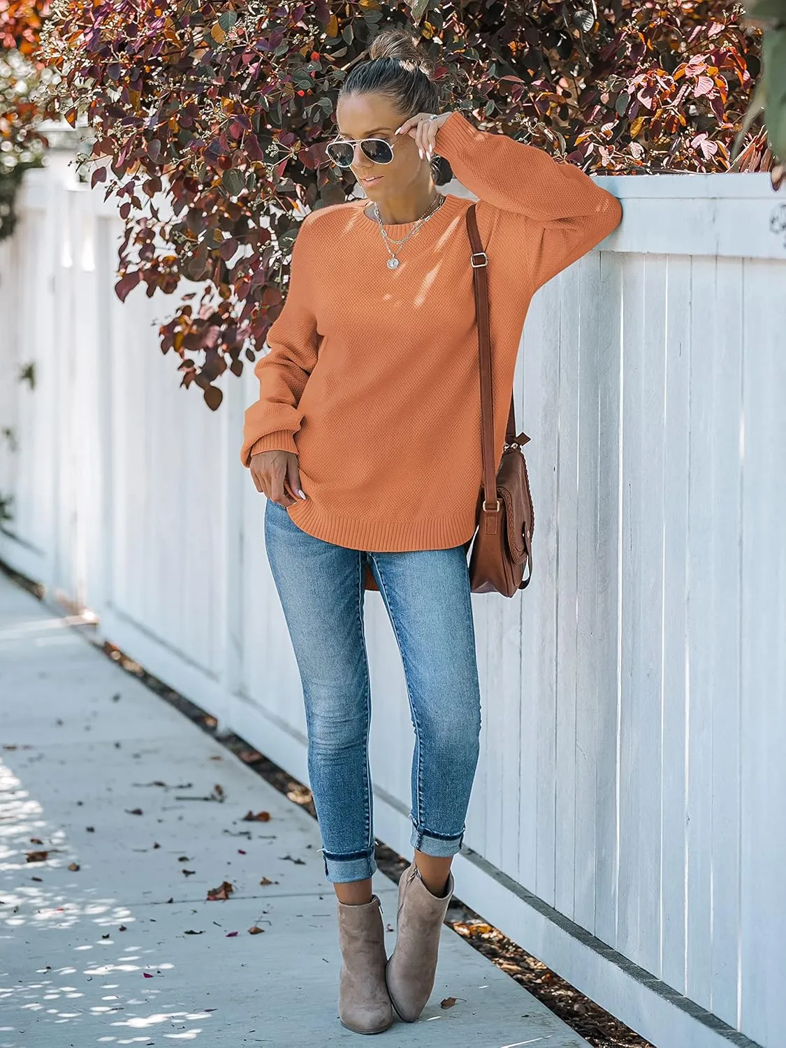MEROKEETY Women's 2025 Fall Long Balloon Sleeve Crew Neck Sweater Tops Waffle Knit Soft Pullover Jumper