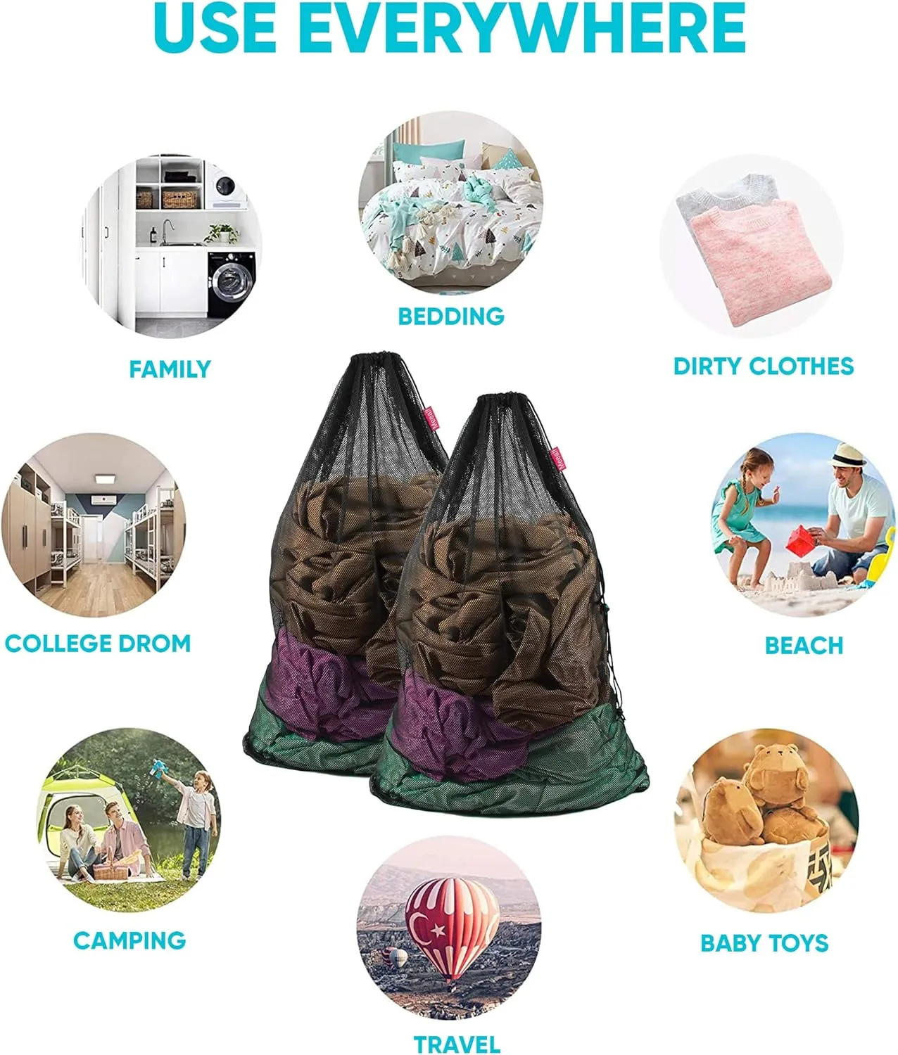 Mesh Laundry Bag with Drawstring Closure  Heavy-Duty Yet Lightweight  Extra Large 24x36 Size  Travel Friendly  for Travel Camp Home College Dorm Dirty Cloth  3Pcs (Black, Grey, White)