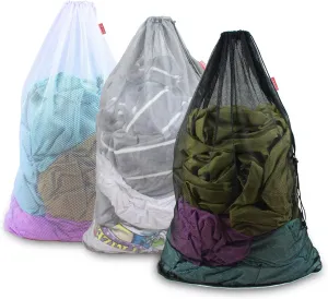 Mesh Laundry Bag with Drawstring Closure  Heavy-Duty Yet Lightweight  Extra Large 24x36 Size  Travel Friendly  for Travel Camp Home College Dorm Dirty Cloth  3Pcs (Black, Grey, White)