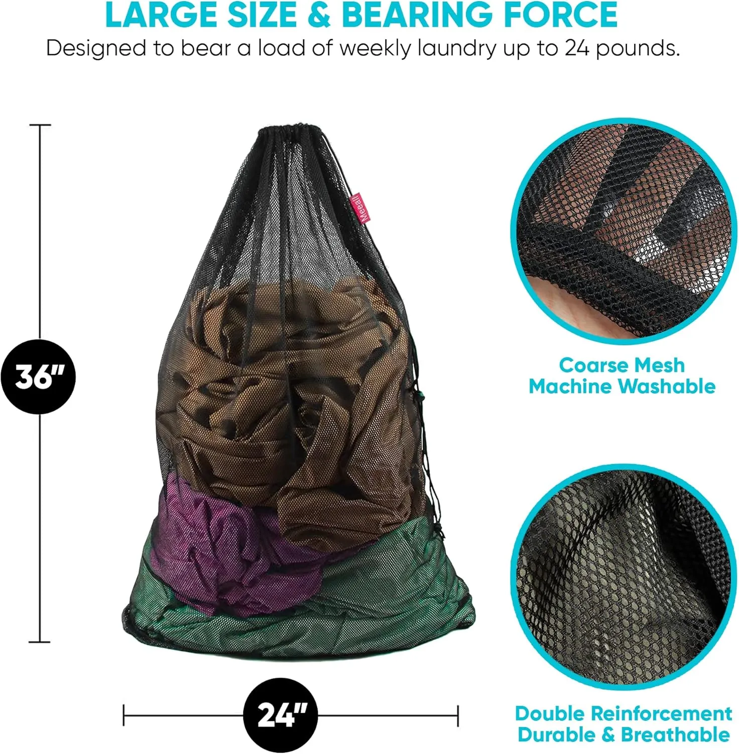 Mesh Laundry Bag with Drawstring Closure  Heavy-Duty Yet Lightweight  Extra Large 24x36 Size  Travel Friendly  for Travel Camp Home College Dorm Dirty Cloth  3Pcs (Black, Grey, White)