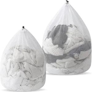 Mesh Laundry Bags with Drawstring,2pcs Mesh Laundry Bags for Socks, Bags White Drawstring Garment Machine Washable Drawstring Design Travel Mesh Laundry Wash