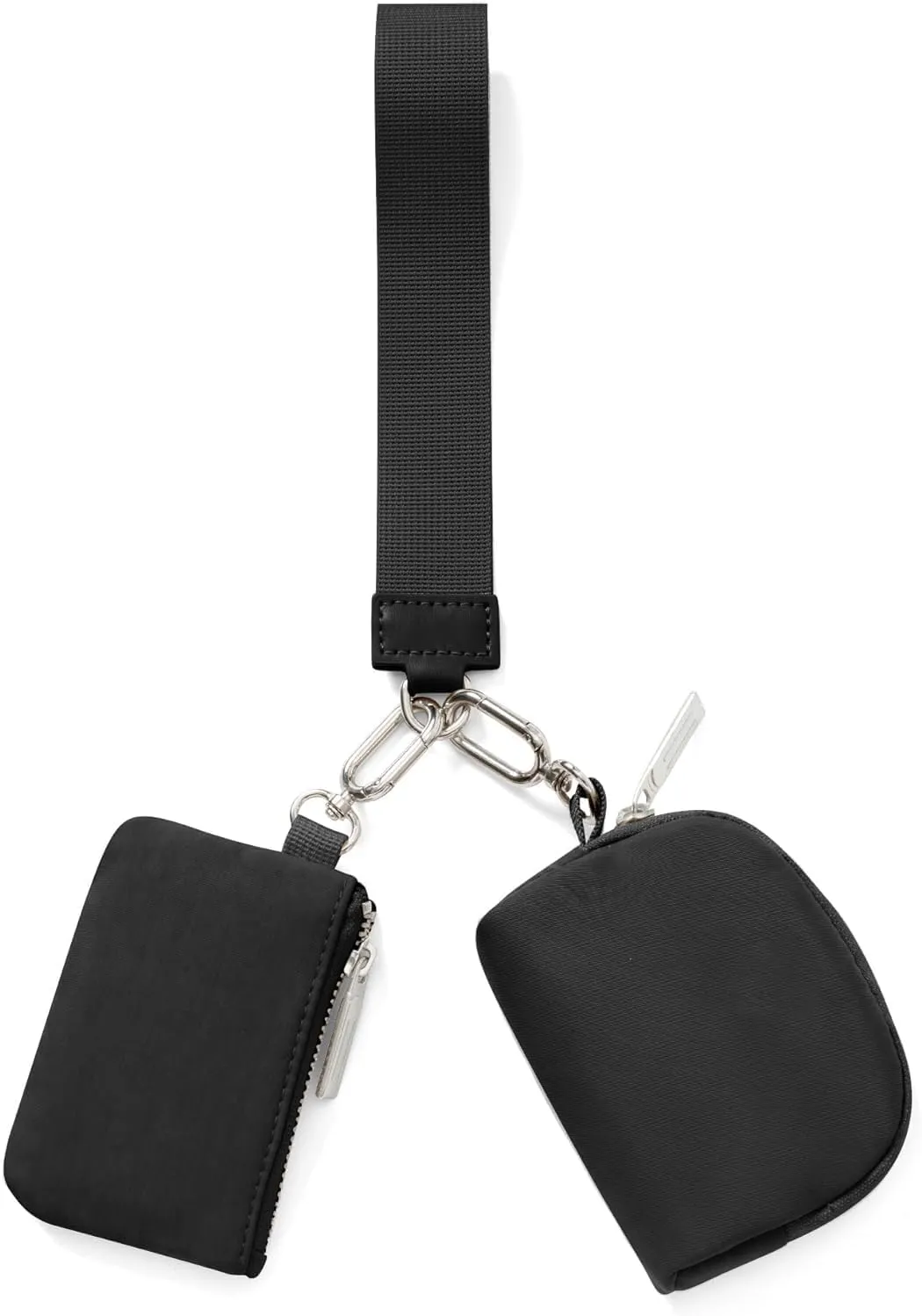 Mini Zip Around Wristlet Wallet, Double Pocket Wrist Wallet Portable Coin Purse (Black)