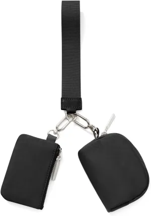 Mini Zip Around Wristlet Wallet, Double Pocket Wrist Wallet Portable Coin Purse (Black)