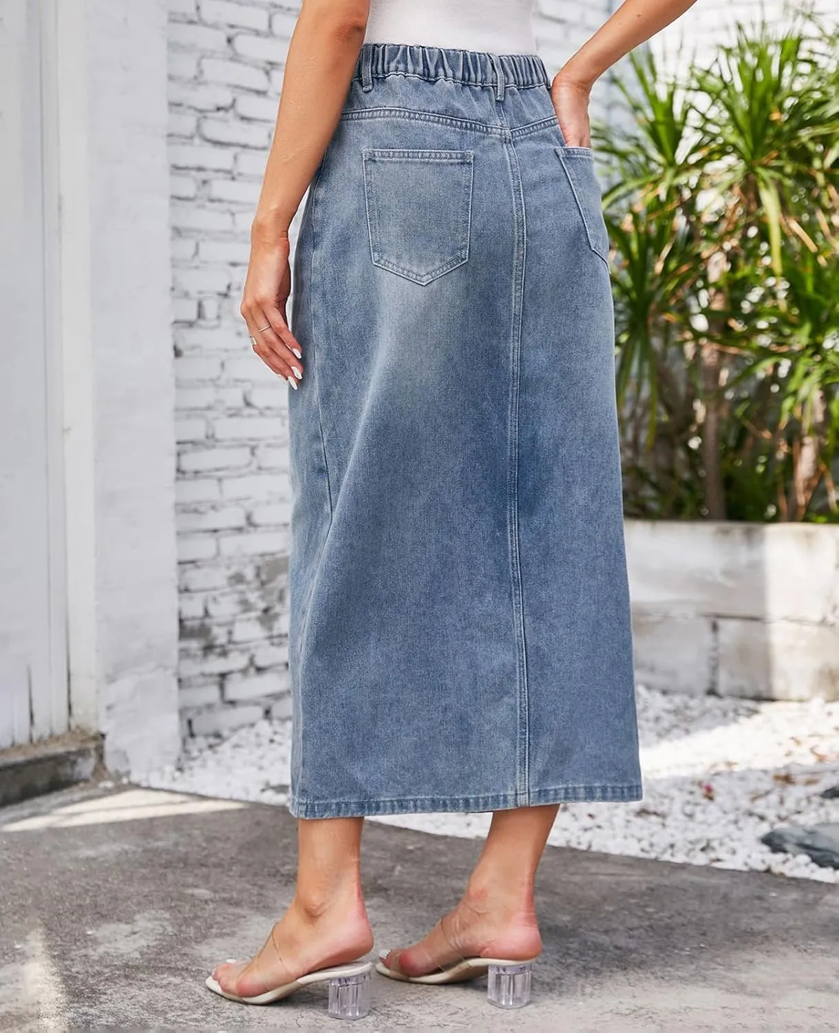 MINTLIMIT Women's High Waisted Denim Skirt Split Hem Midi Jean Skirts Casual Denim Midi Skirt with Pockets