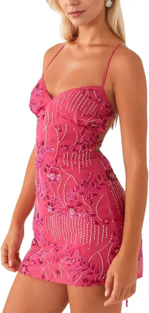 MISSACTIVER Sleeveless Sequin Dress for Women Backless Criss Cross Straps Mini Dress Sexy Sparkle Short Dresses Party