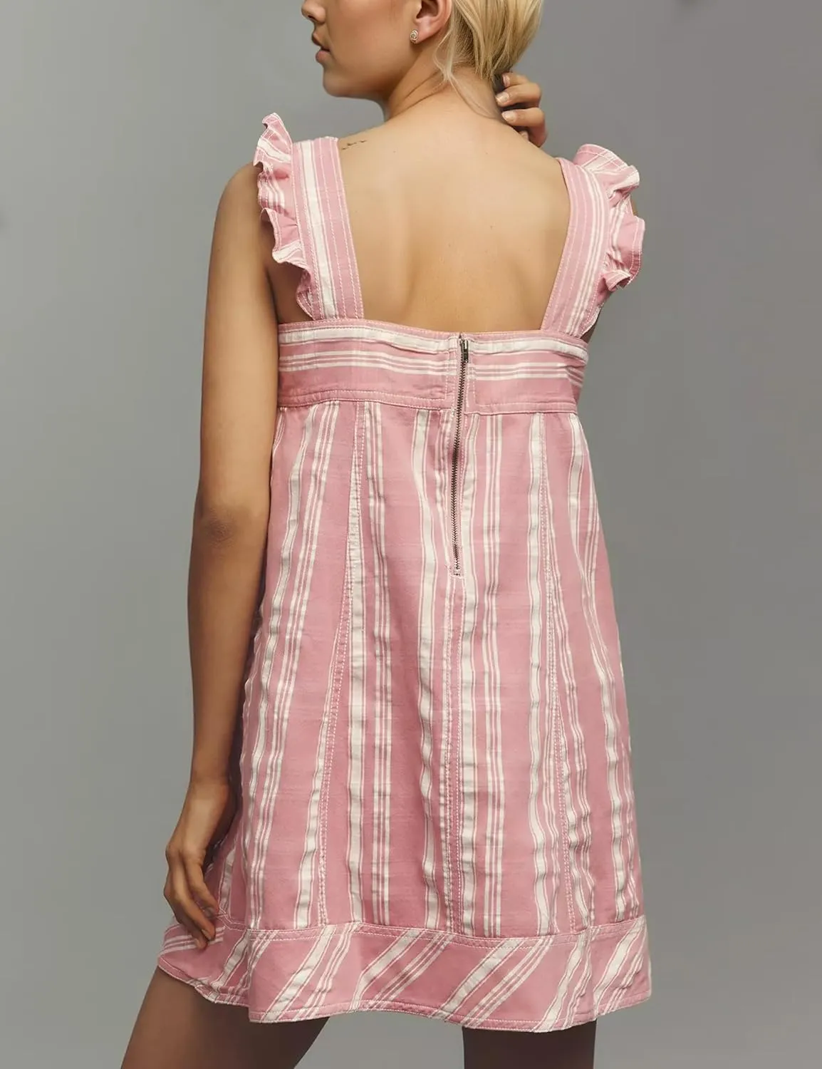 MISSACTIVER Striped Sleeveless Mini Dress for Women Ruffle Straps Square Neck Aline Sundress Casual Flowy Short Dresses