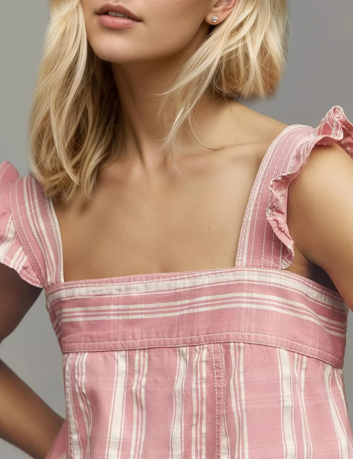 MISSACTIVER Striped Sleeveless Mini Dress for Women Ruffle Straps Square Neck Aline Sundress Casual Flowy Short Dresses