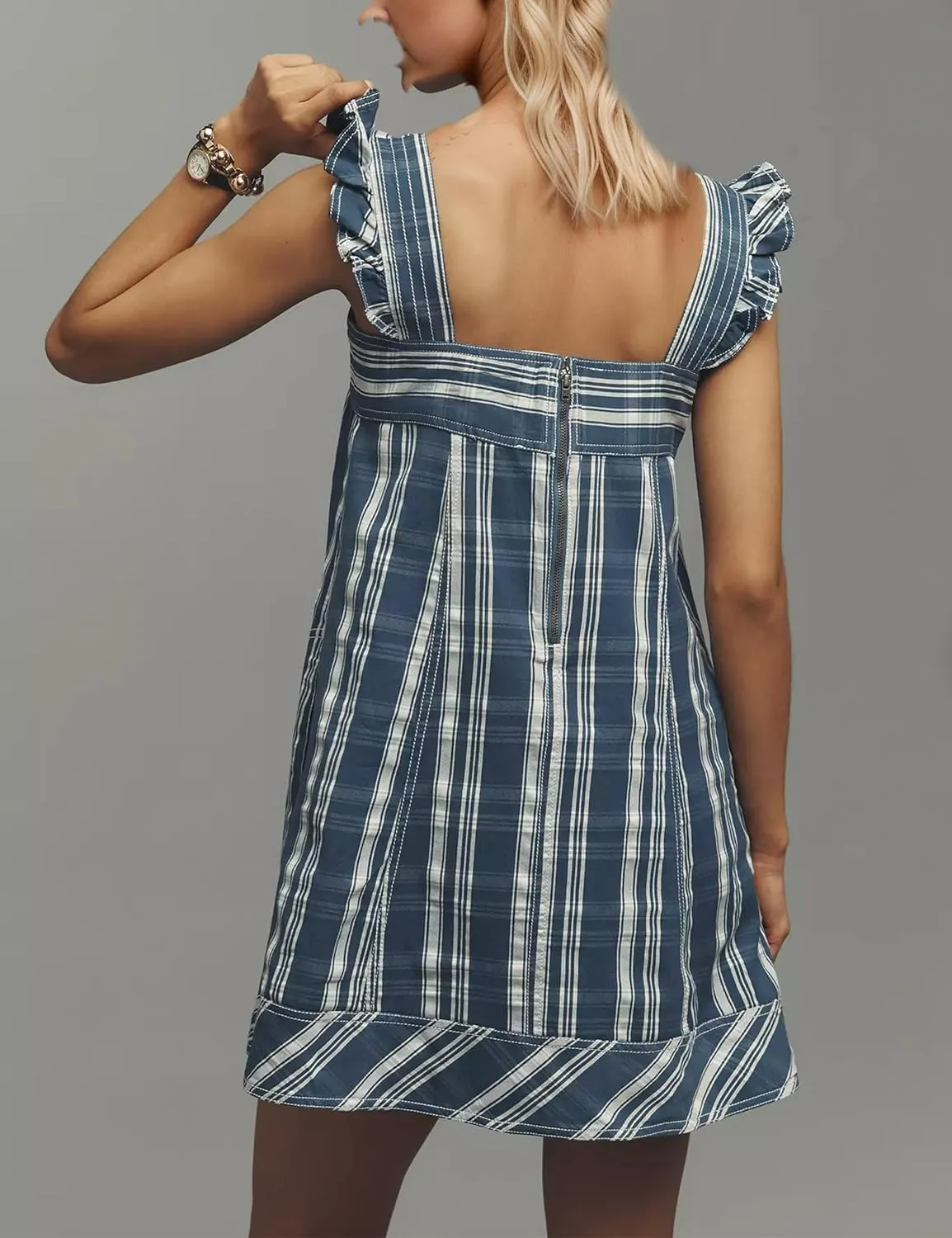 MISSACTIVER Striped Sleeveless Mini Dress for Women Ruffle Straps Square Neck Aline Sundress Casual Flowy Short Dresses