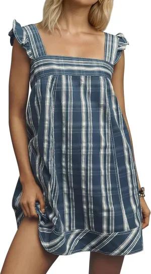MISSACTIVER Striped Sleeveless Mini Dress for Women Ruffle Straps Square Neck Aline Sundress Casual Flowy Short Dresses