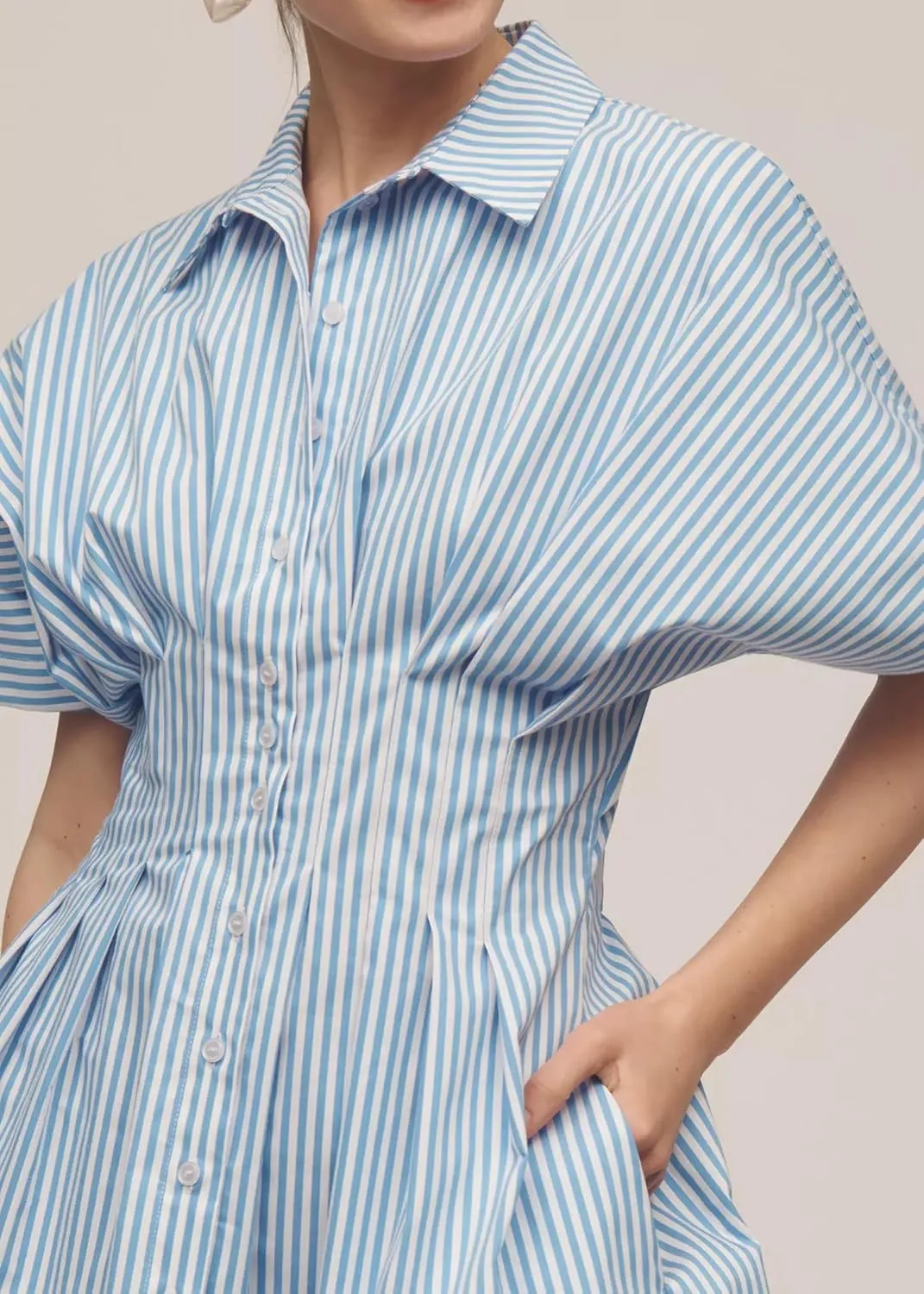 MISSACTIVER Women Pleated Button Down Shirt Dress Short Sleeve Striped Corset Mini Dresses Casual Summer Short Dress