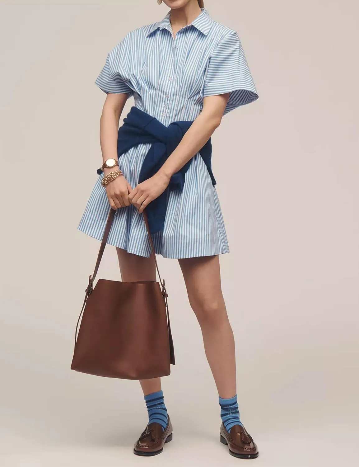 MISSACTIVER Women Pleated Button Down Shirt Dress Short Sleeve Striped Corset Mini Dresses Casual Summer Short Dress