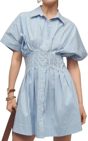MISSACTIVER Women Pleated Button Down Shirt Dress Short Sleeve Striped Corset Mini Dresses Casual Summer Short Dress