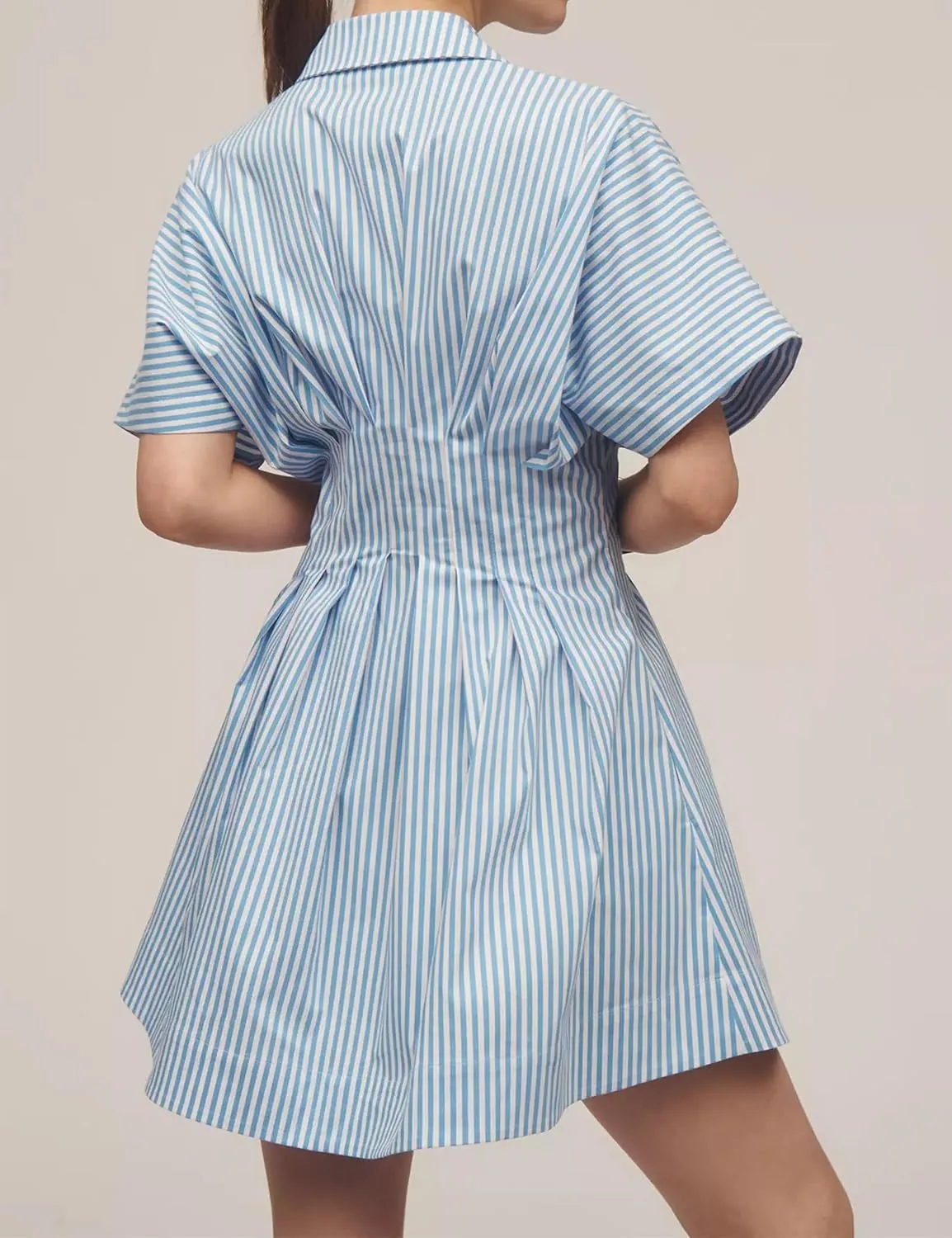 MISSACTIVER Women Pleated Button Down Shirt Dress Short Sleeve Striped Corset Mini Dresses Casual Summer Short Dress