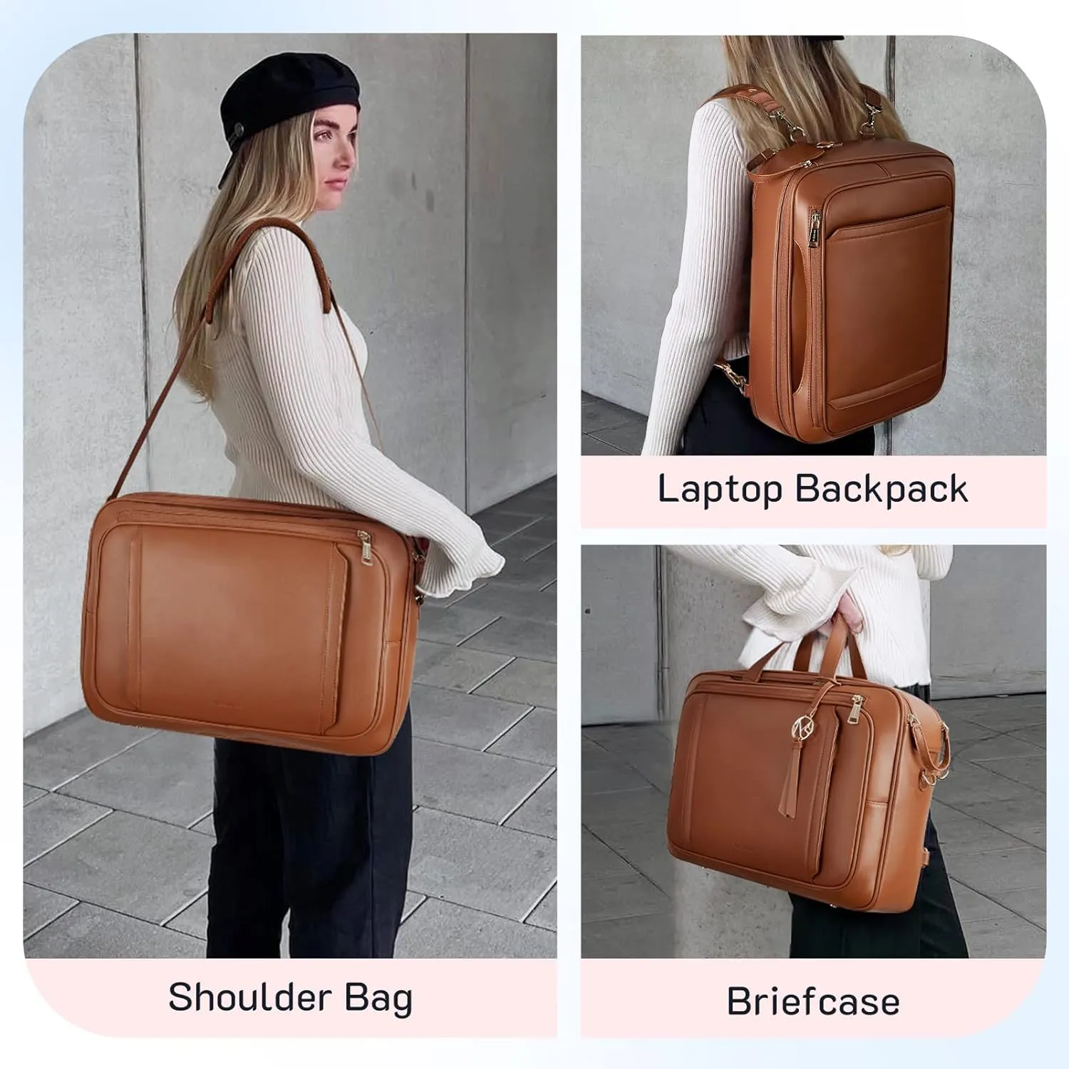 Missnine Briefcase for Women 15.6 inch Messenger Backpack PU Leather Laptop Bag Computer Bag for College Business Travel