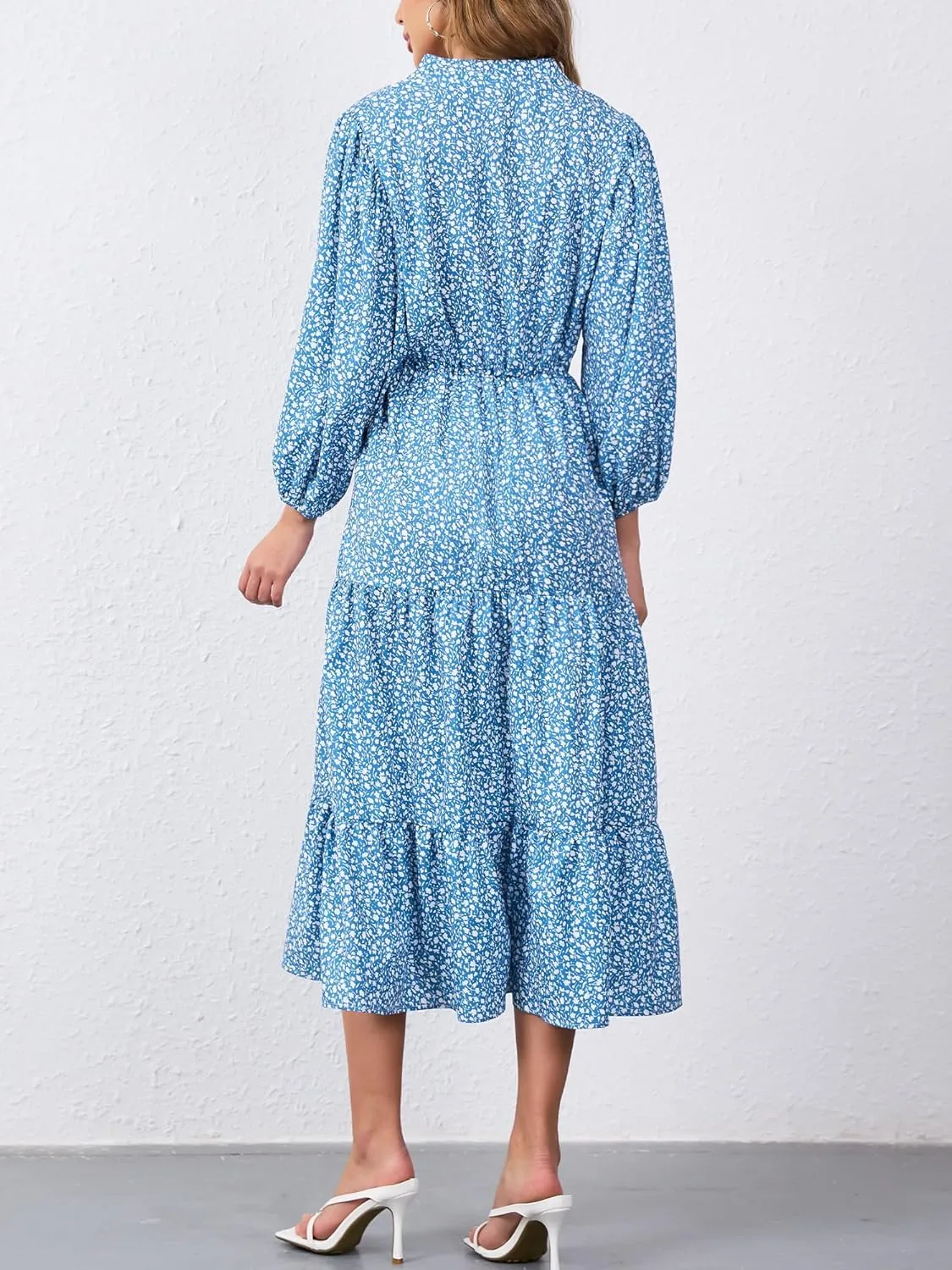 Moss Rose Womens Spring Summer Maxi Dresses V Neck 3/4 Sleeve Floral Flowy Swing Boho Long Dress