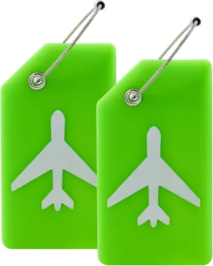Mziart 2 Pack Silicone Luggage Tags for Suitcases Travel Bag Tags for Luggage, Baggage Suitcase Tags with Privacy Name ID Card (Green)
