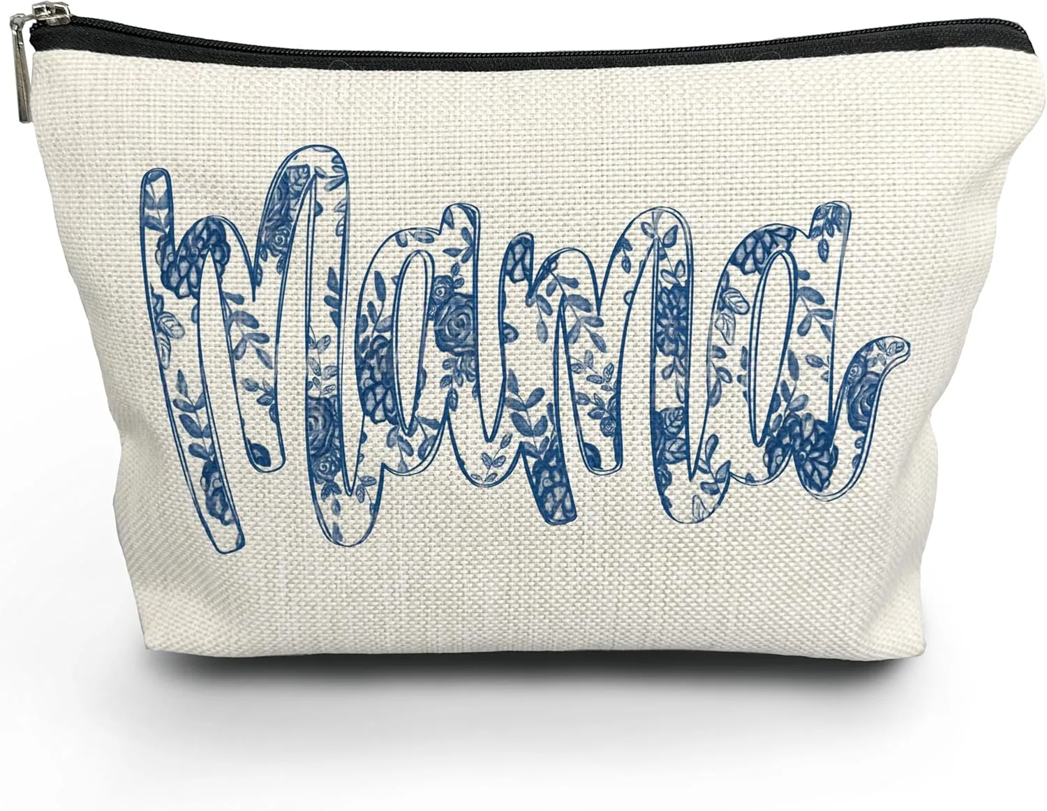 NATSUNO Blue Floral Mama Makeup Bag - Gifts for Mom, Mother's Day, Small Makeup Bag Pouch for Purse