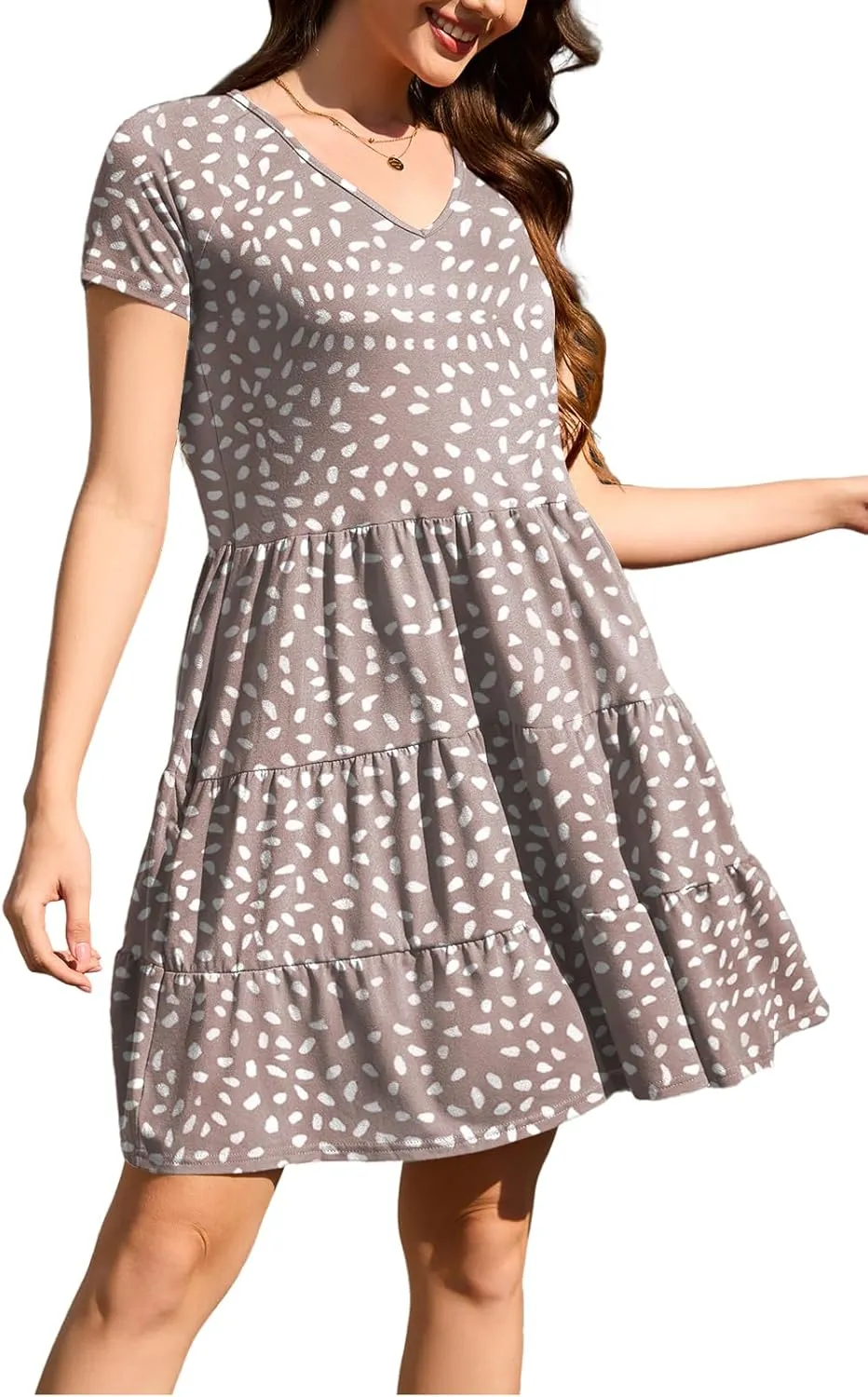 nclook Womens Summer Casual Dress Sweet Cute V Neck Mini Dress with Pocket Short Sleeve