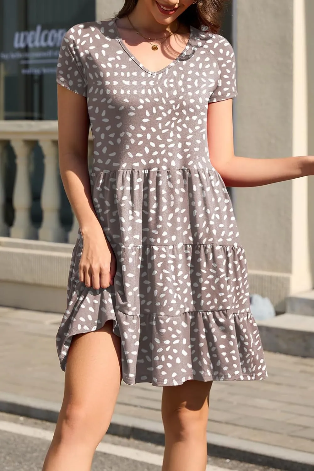 nclook Womens Summer Casual Dress Sweet Cute V Neck Mini Dress with Pocket Short Sleeve