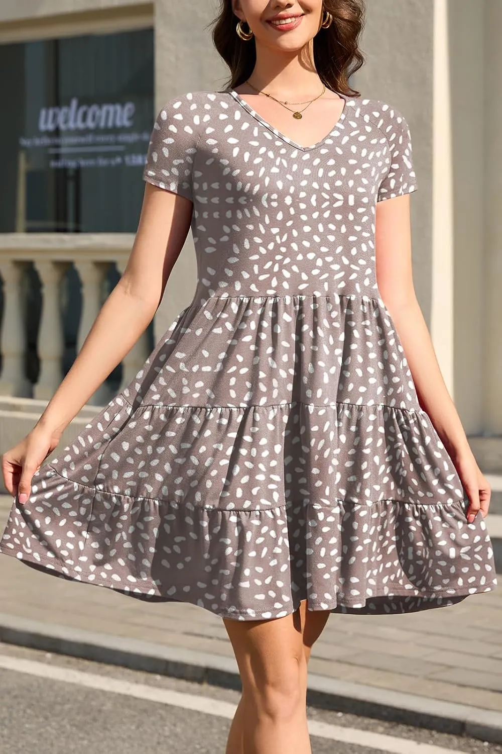 nclook Womens Summer Casual Dress Sweet Cute V Neck Mini Dress with Pocket Short Sleeve