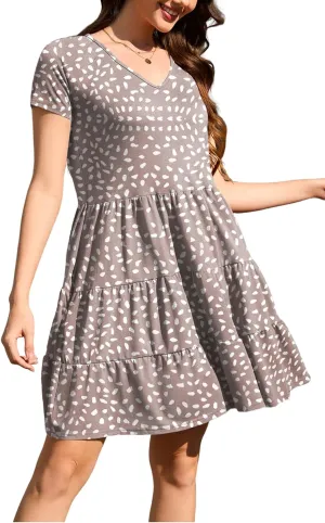 nclook Womens Summer Casual Dress Sweet Cute V Neck Mini Dress with Pocket Short Sleeve