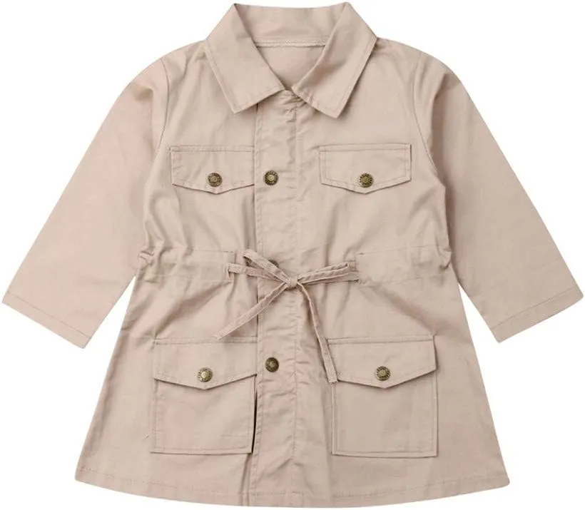 Newborn Baby Girl Fall Clothes Trench Coat Jacket Windbreaker Outwear Outfit (Khaki Trench Coat,2-3t)