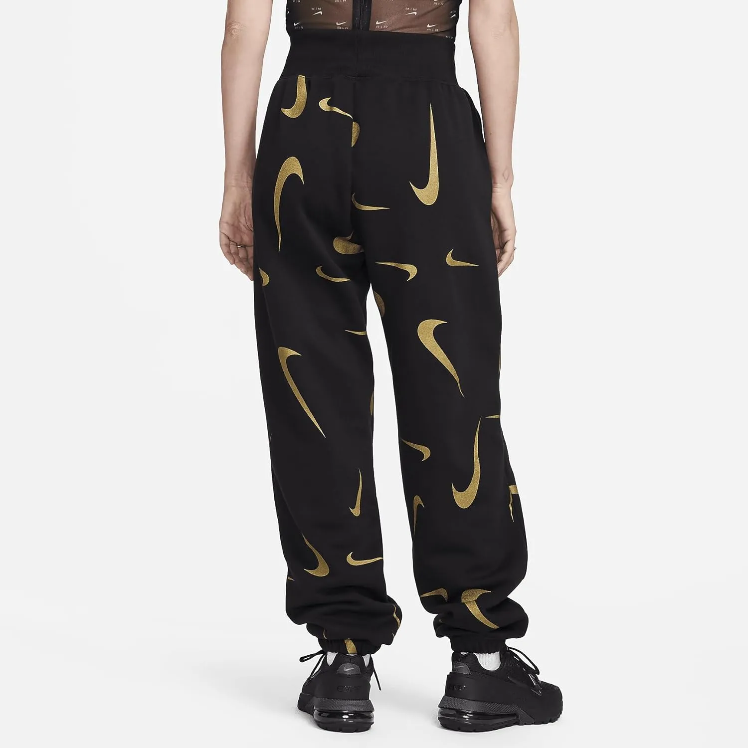 Nike Sportswear Women's High-Waisted Fleece Printed Joggers (FB8754-010, Black/Bronzine)