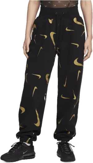 Nike Sportswear Women's High-Waisted Fleece Printed Joggers (FB8754-010, Black/Bronzine)