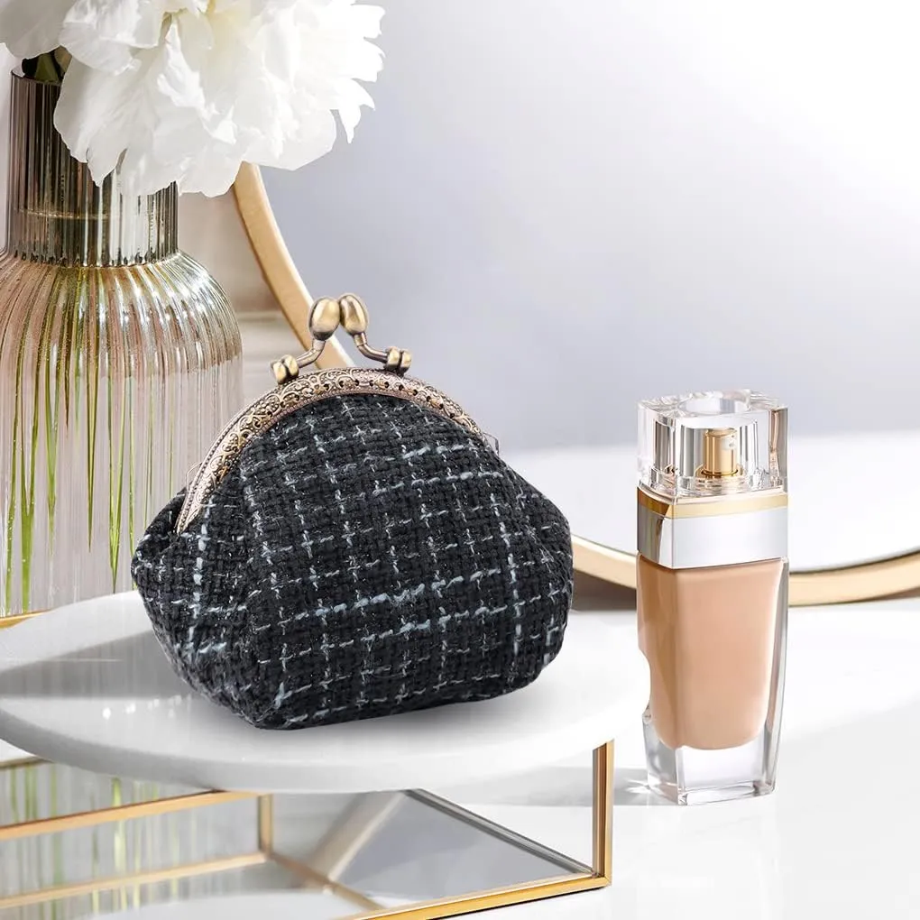 Oyachic Tartan Coin Purse Vintage Kiss Lock Change Pouch Wallet Small Embroidery Money Cosmetic Bag Car Coin Holder for Women Ladies