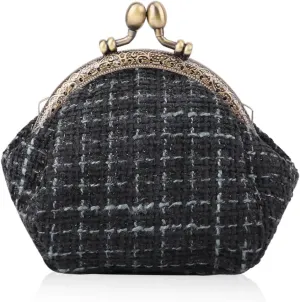 Oyachic Tartan Coin Purse Vintage Kiss Lock Change Pouch Wallet Small Embroidery Money Cosmetic Bag Car Coin Holder for Women Ladies