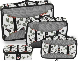 Packing Cubes for Travel 4 Set Muted Color Red Paisley Flower Luggage Set Suitcase Organizer Bags Mesh Accessories Storage Pouch Toiletry Packing Cubes