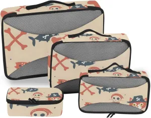 Packing Cubes for Travel 4 Set Pirate Cat Skeleton Luggage Set Suitcase Organizer Bags Mesh Accessories Storage Pouch Toiletry Packing Cubes