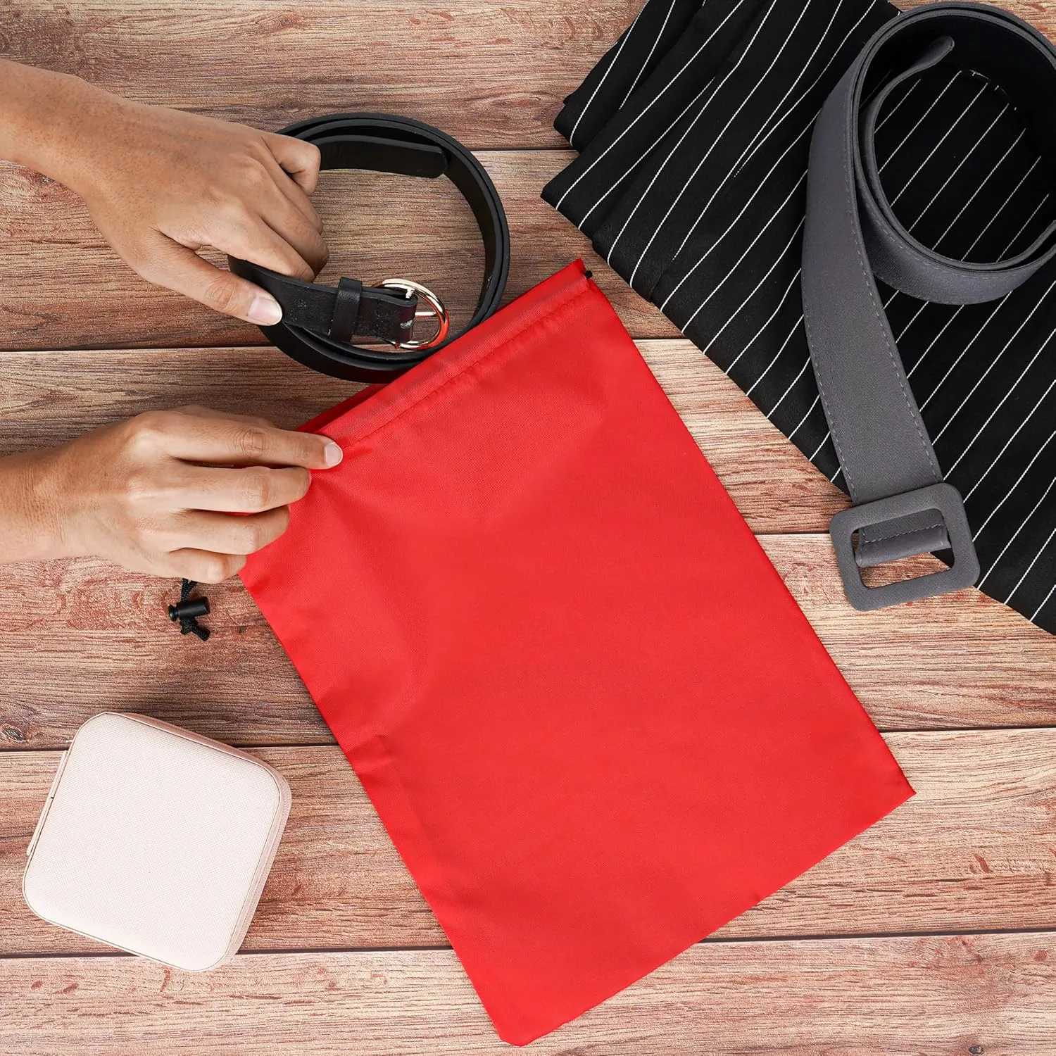 PALTERWEAR Drawstring Bag with Toggle - Nylon Cinch and Ditty Pouch (Red, 10 x 15 Inch)