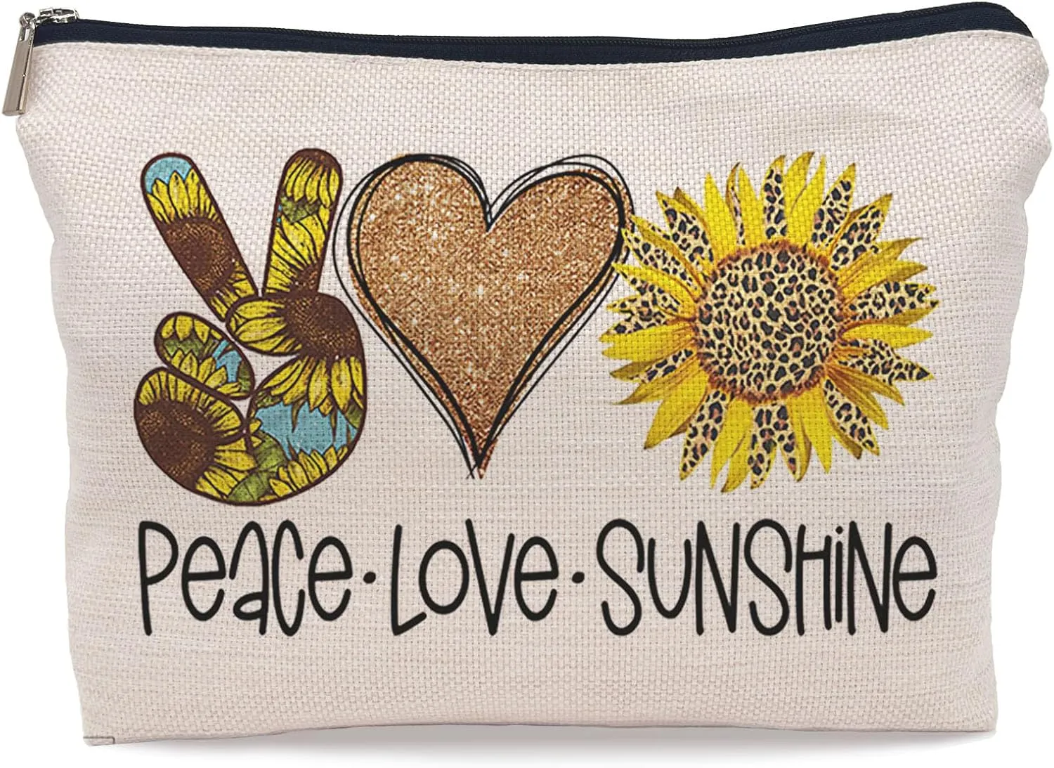 Peace Love Sunshine Makeup Bag,Sunflower Hippie Cosmetic Makeup Bag,Sunflower Lover Women Girls Gift,Summer Lover Gift
