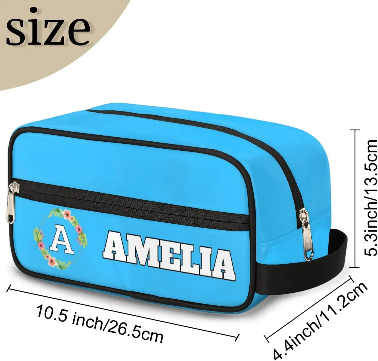 Personalized Floral Monogrammed Toiletry Bags for Women Custom Initial Letter Waterproof Cosmetic Makeup Bags Storage Bags with Handle for Bathroom Travel Work, Blue