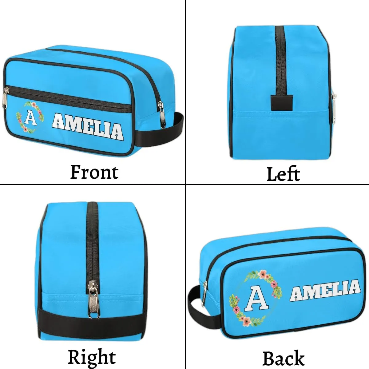 Personalized Floral Monogrammed Toiletry Bags for Women Custom Initial Letter Waterproof Cosmetic Makeup Bags Storage Bags with Handle for Bathroom Travel Work, Blue