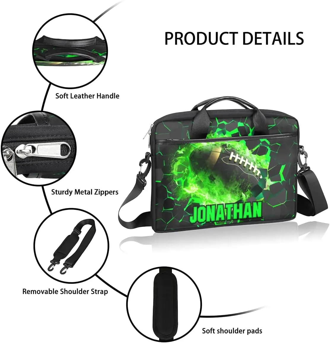 Personalized Soccer Laptop Bag Case Briefcases, Custom Computer Cases for Laptops, Tablet Shoulder Bag Carrying Case