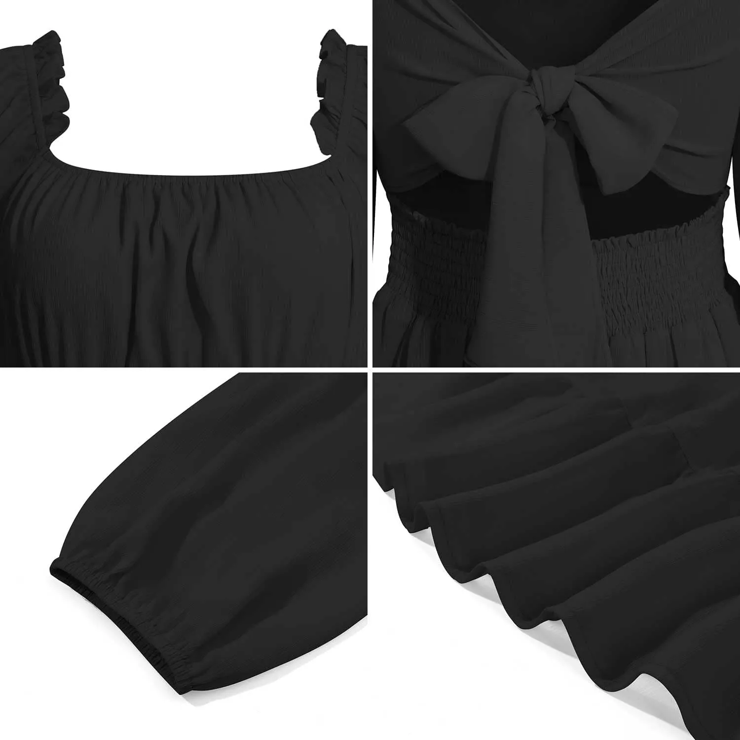Phortric Womens Summer Tie Back Dress Square Neck Lantern Sleeve Off Shoulder A-Line Casual Mini Dresses