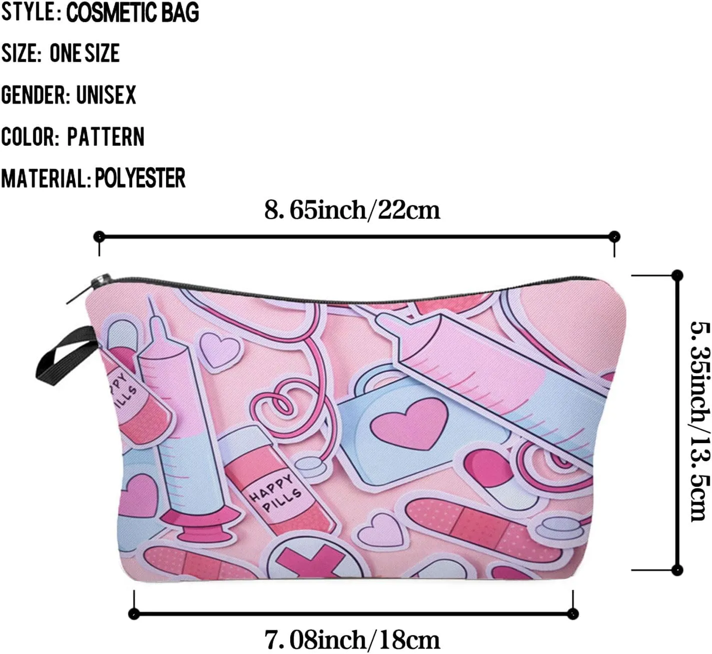 Pink Nurse Present Medical Supplies Makeup Bag Small Organizer Zipper Pouch Birthday Happy Pills Graduation Present Cosmetic Bag for Nurses Doctors Women