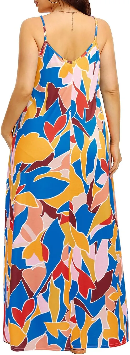 Pinup Fashion Women's Summer Maxi Dress Plus Size Sleeveless Spaghetti Strap Beach Long Dresses