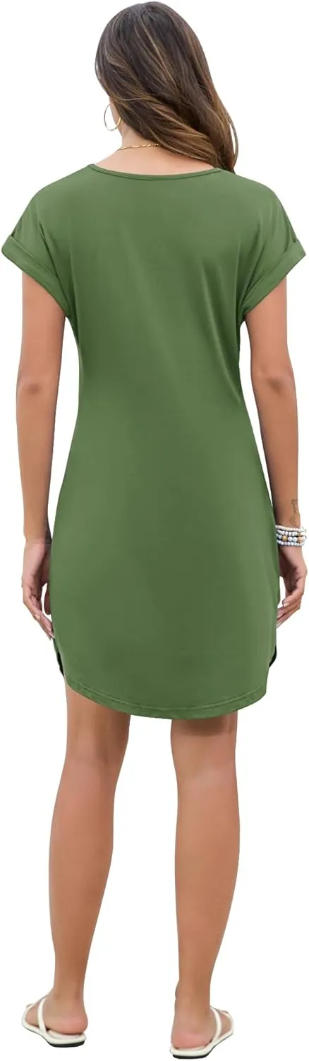 PLOKNRD Women's Casual Dress Summer Short Sleeve T-Shirt Dress Crew Neck Basic Dresses 2025