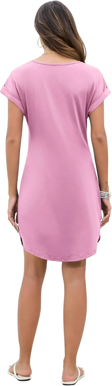 PLOKNRD Women's Casual Dress Summer Short Sleeve T-Shirt Dress Crew Neck Basic Dresses 2025