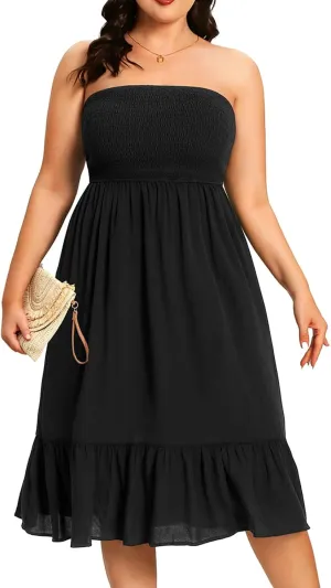 Plus Size Summer Dresses - Strapless Tube Top Sundress Casual Beach Swimsuit Cover Up Swimwear Boho Midi Dress 2025