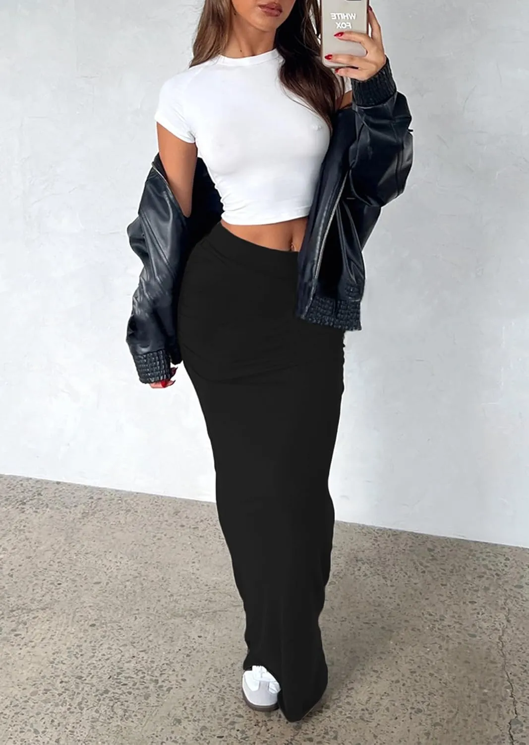 Ptorlio Womens Maxi Skirt Plus Size High Waist Long Skirts Casual Pencil Skirt Vacation