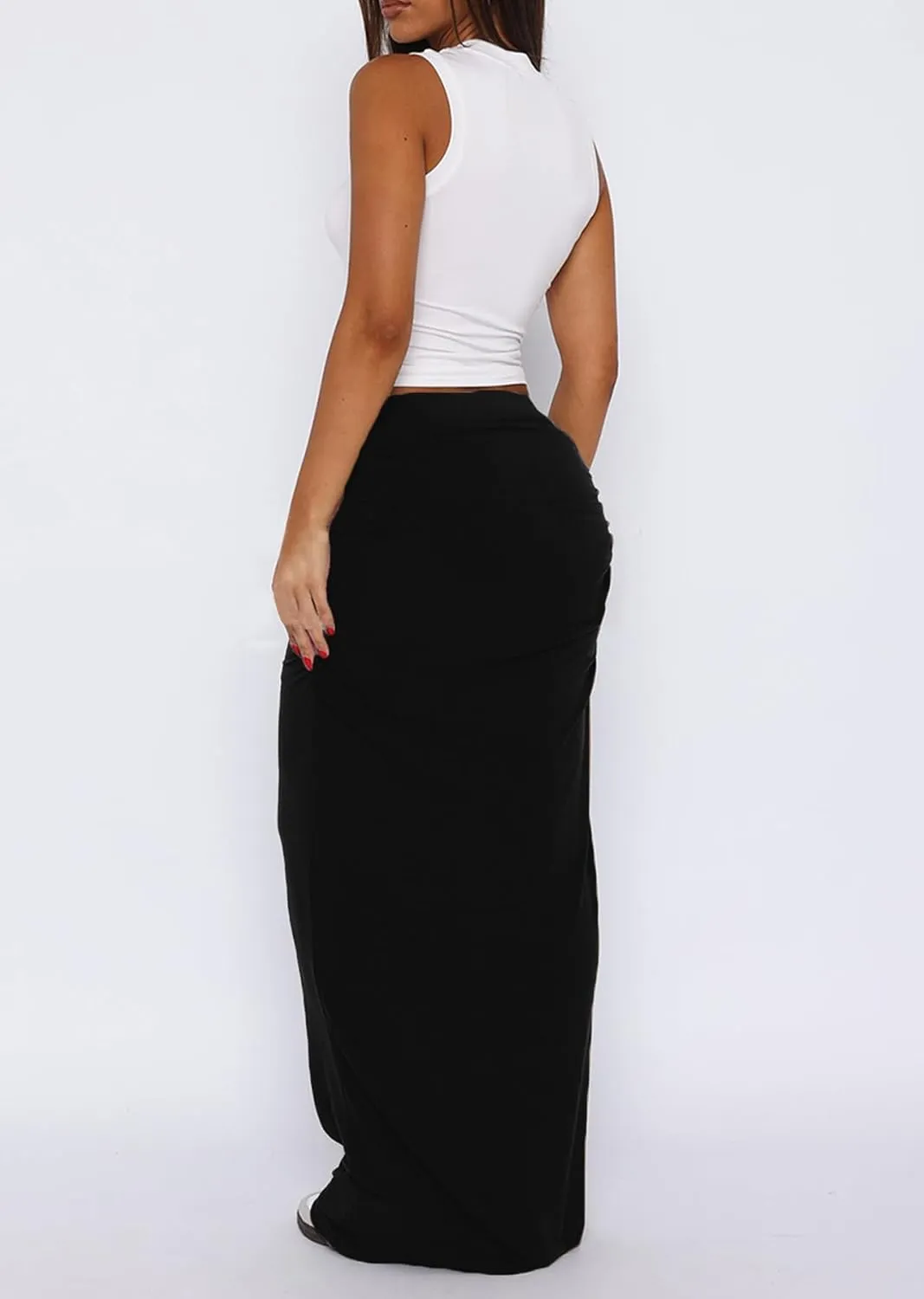 Ptorlio Womens Maxi Skirt Plus Size High Waist Long Skirts Casual Pencil Skirt Vacation