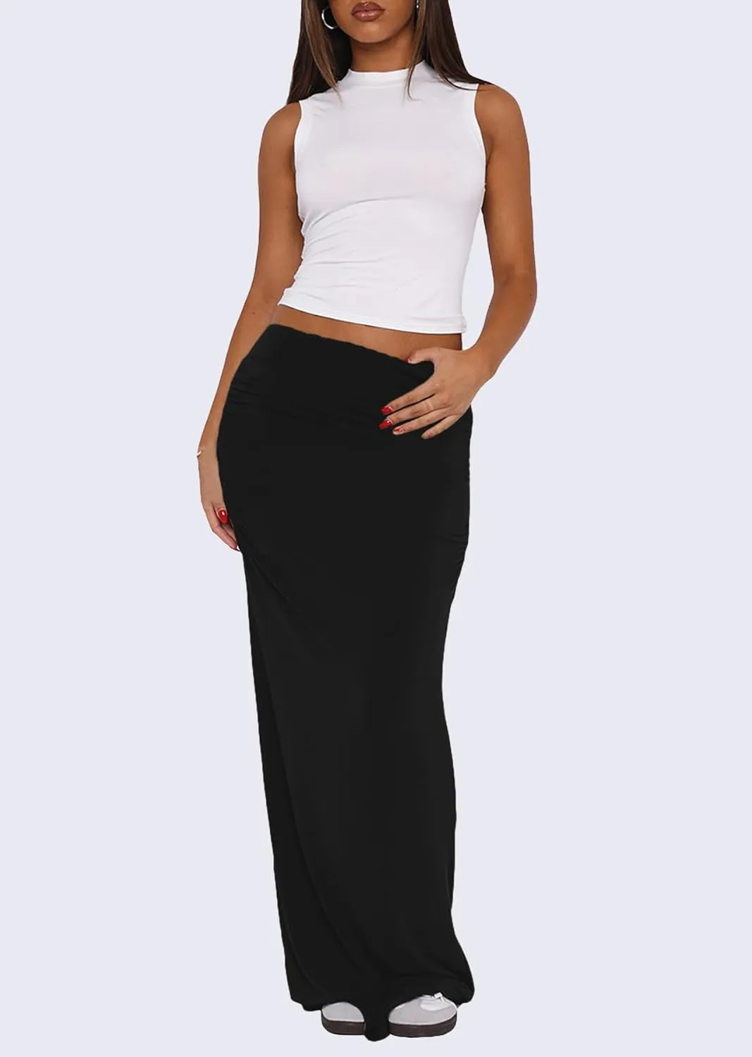 Ptorlio Womens Maxi Skirt Plus Size High Waist Long Skirts Casual Pencil Skirt Vacation