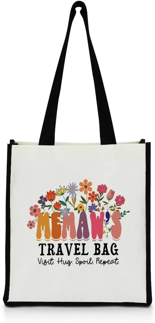 QIONGQI Grandma Nana Granny Grammy Aunt Mom Mommy Mother in Law Godmother Floral Canvas Tote Beach Bag Grocery Shopping Bags