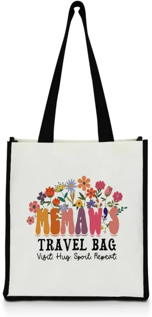 QIONGQI Grandma Nana Granny Grammy Aunt Mom Mommy Mother in Law Godmother Floral Canvas Tote Beach Bag Grocery Shopping Bags
