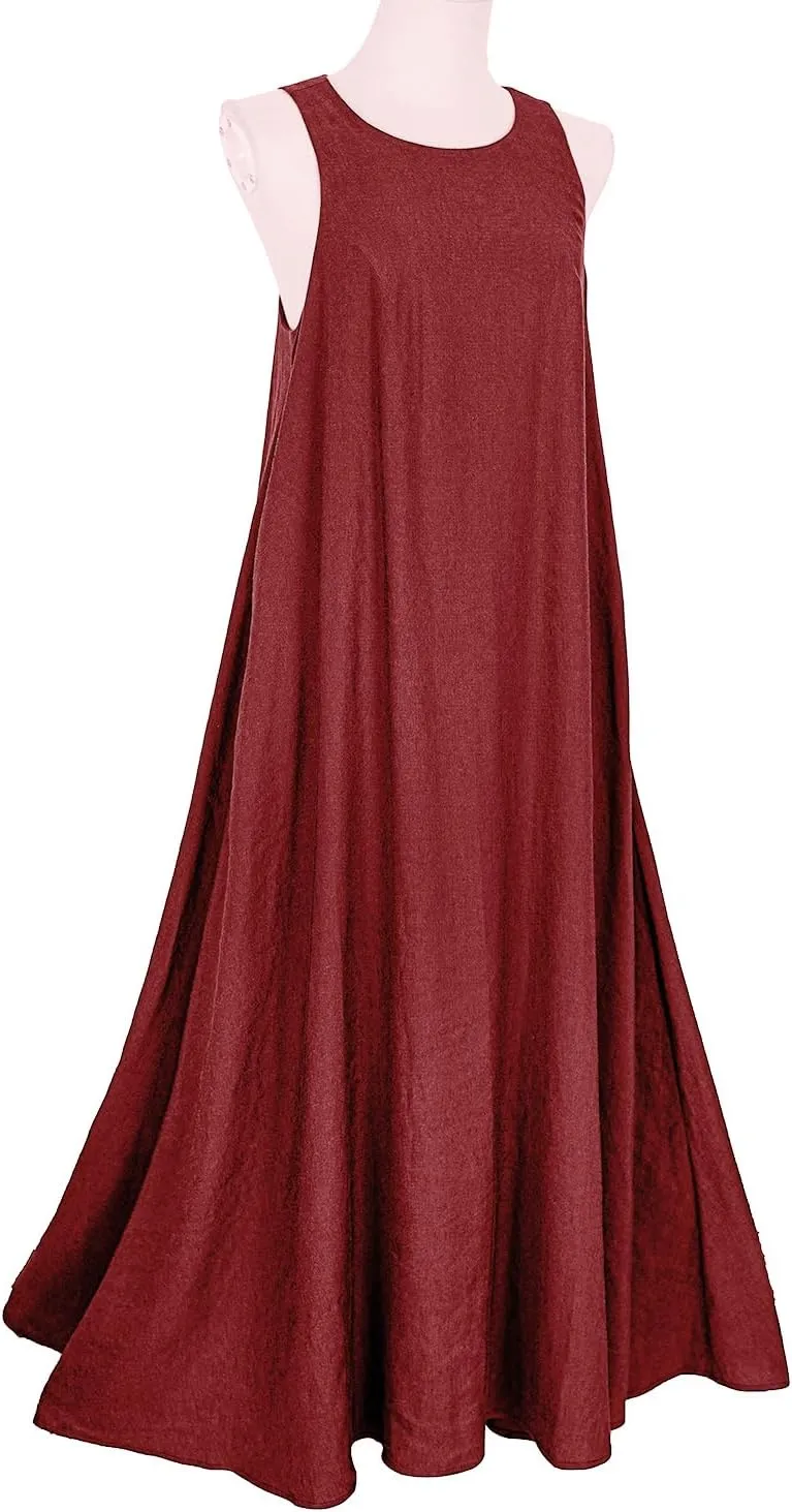 Rainday Women's Linen Dress Sleeveness Loose Dresses Casual Maxi Dress with Pockets